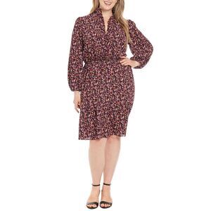 London Times Womens Long Sleeve Smocked Waist Dress  Black Multi Size‎ 10